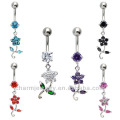 316L Surgical Steel Navel Belly Button Dermal Body Jewelry Charm Ring Flower Dangle BER-017